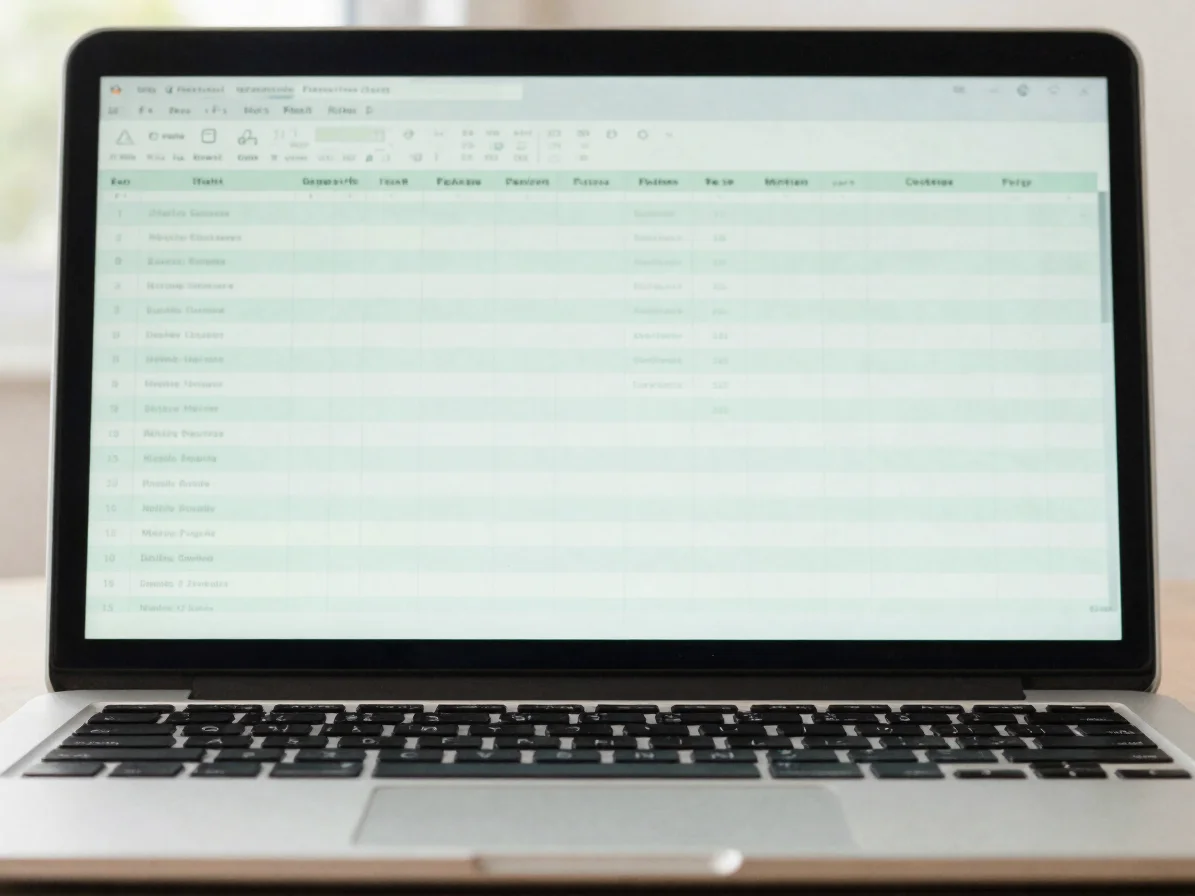 Close view of a spreadsheet screen with clear row and column stru